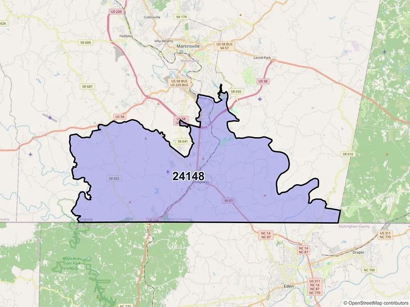 Map of ZIP Code 24148 — Ridgeway, VA