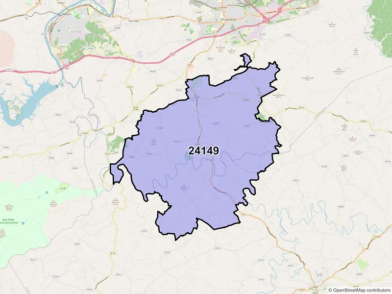 Map of ZIP Code 24149 — Riner, VA