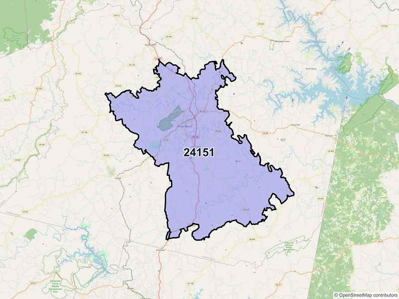 Map of Rocky Mount, Virginia and ZIP codes