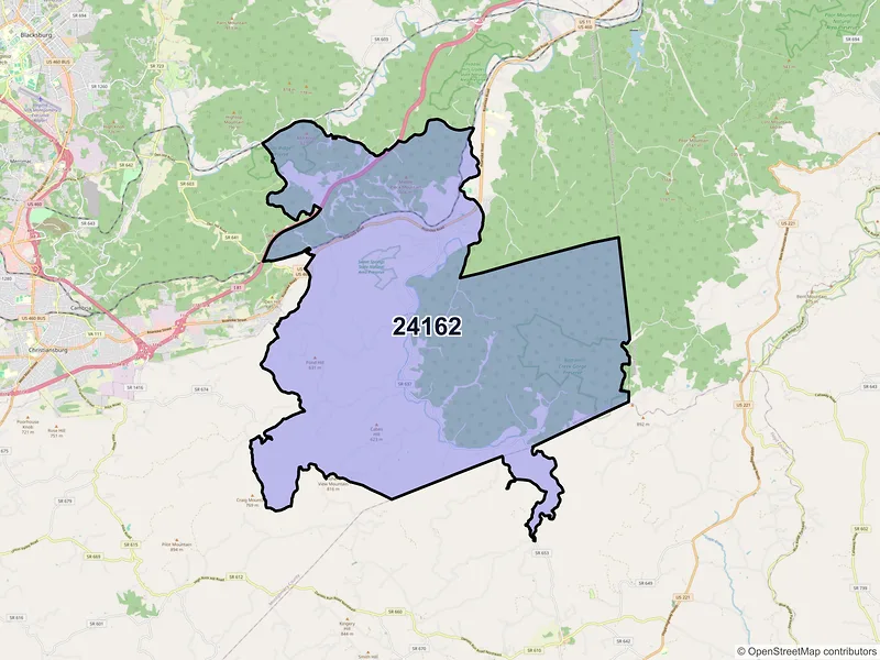 Map of Shawsville, Virginia and ZIP codes