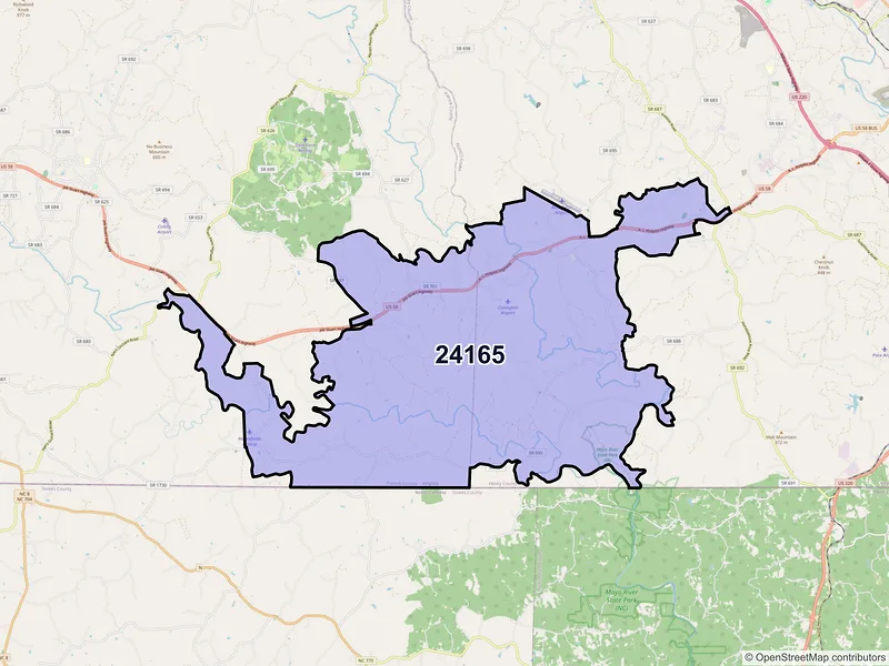 Map of ZIP Code 24165 — Spencer, VA