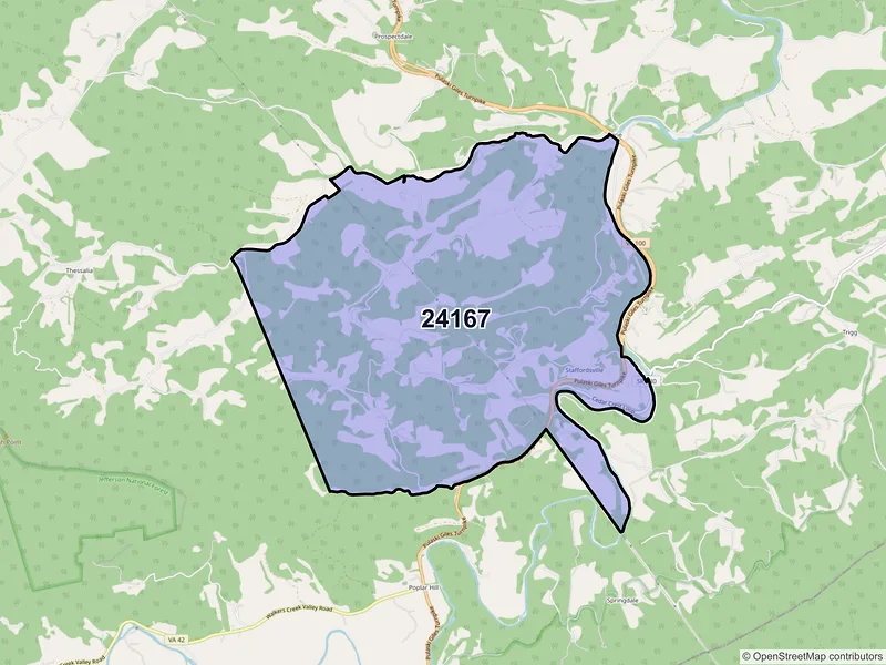 Map of ZIP Code 24167 — Staffordsville, VA