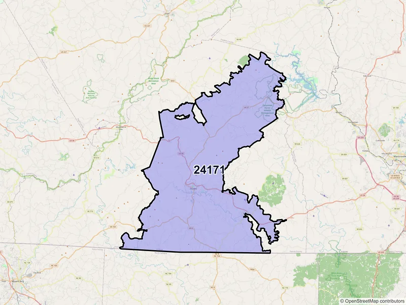 Map of ZIP Code 24171 — Stuart, VA