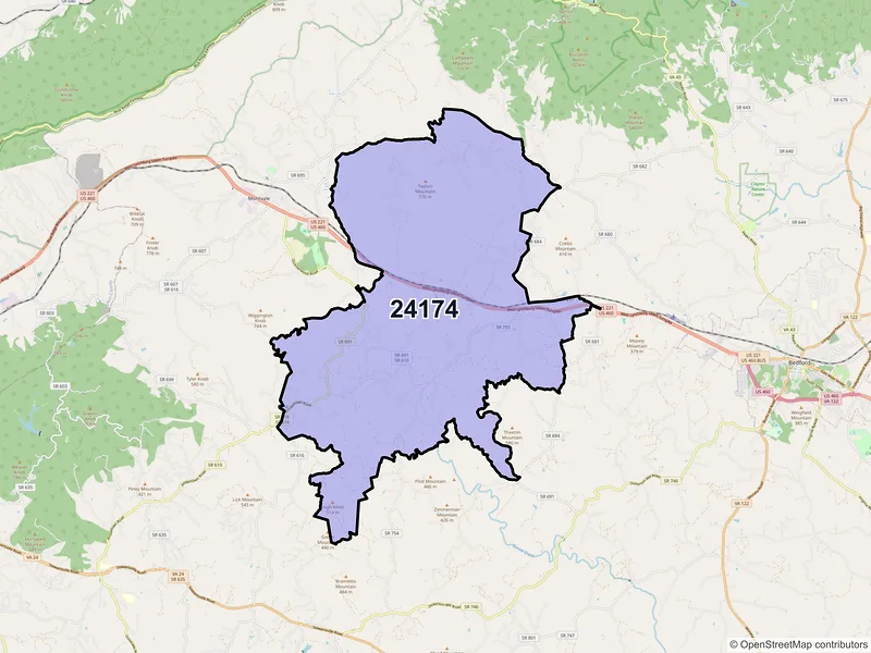 Map of ZIP Code 24174 — Thaxton, VA
