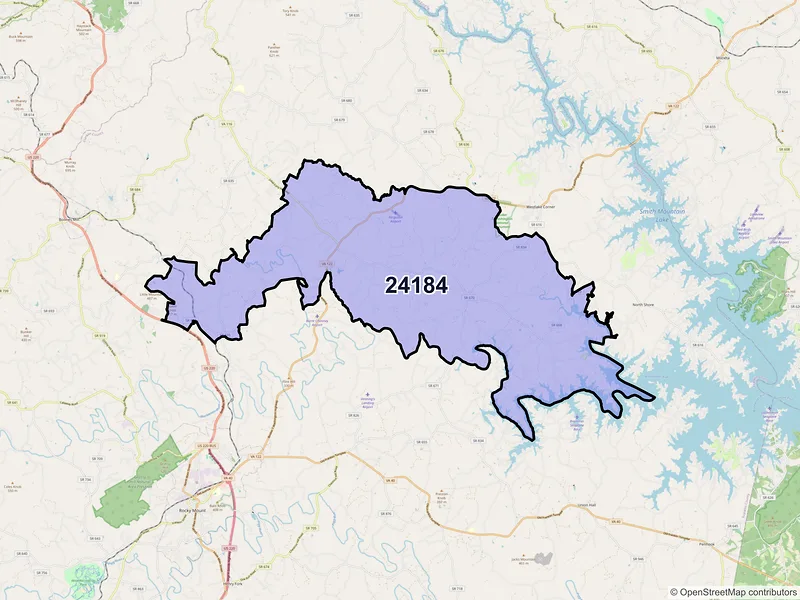Map of ZIP Code 24184 — Wirtz, VA