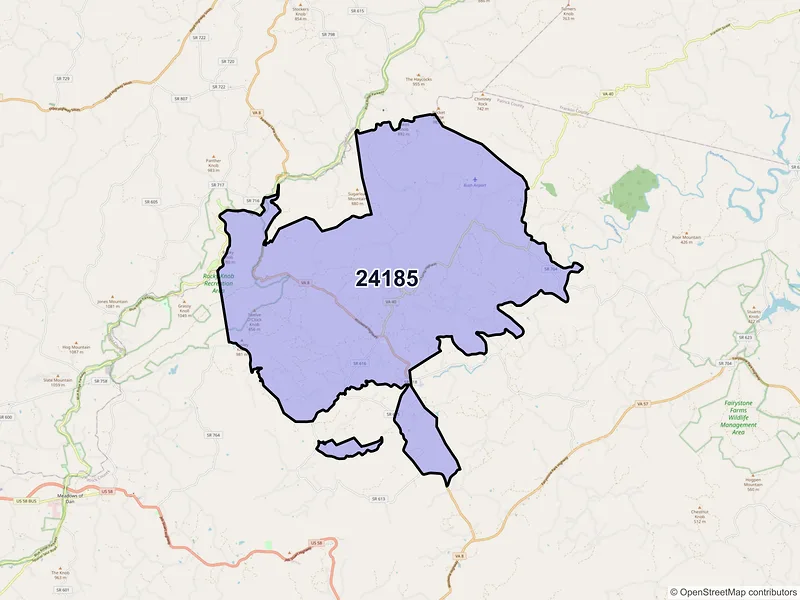 Map of ZIP Code 24185 — Woolwine, VA