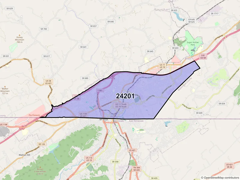Map of ZIP Code 24201 — Bristol, VA