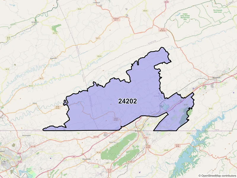Map of ZIP Code 24202 — Bristol, VA