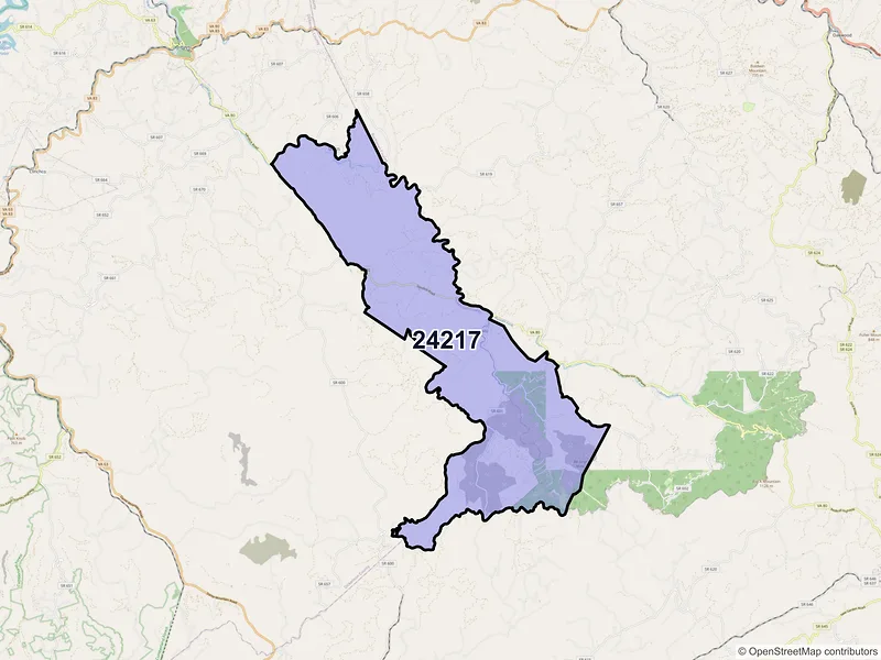 Map of ZIP Code 24217 — Bee, VA