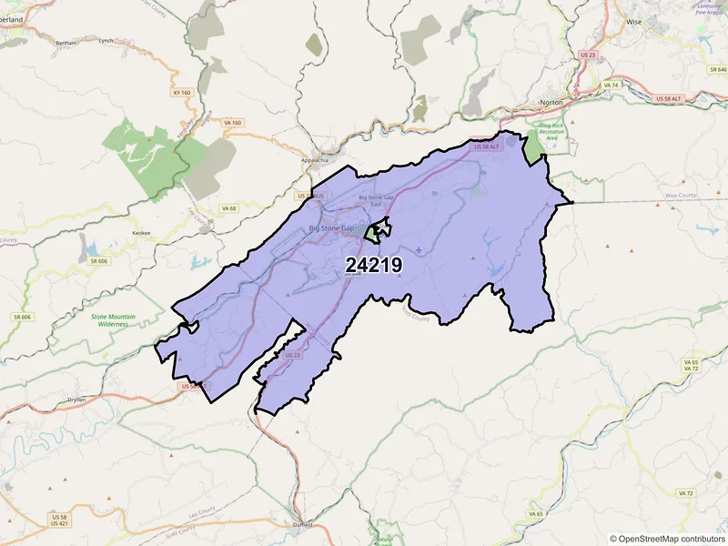 Map of ZIP Code 24219 — Big Stone Gap, VA