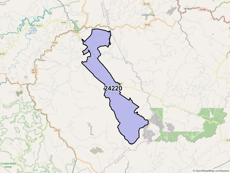 Map of ZIP Code 24220 — Birchleaf, VA