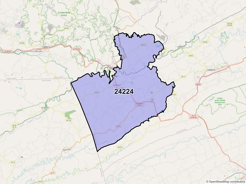 Map of Castlewood, Virginia and ZIP codes