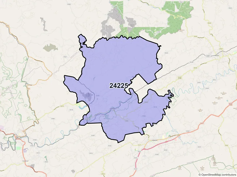 Map of ZIP Code 24225 — Cleveland, VA