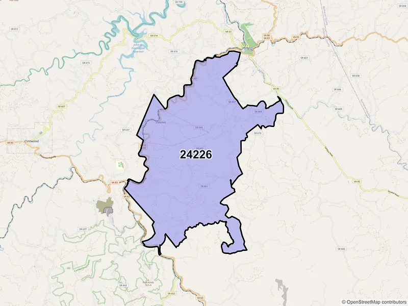 Map of Clinchco, Virginia and ZIP codes