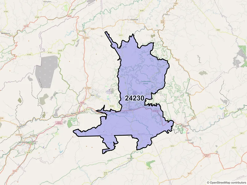 Map of ZIP Code 24230 — Coeburn, VA