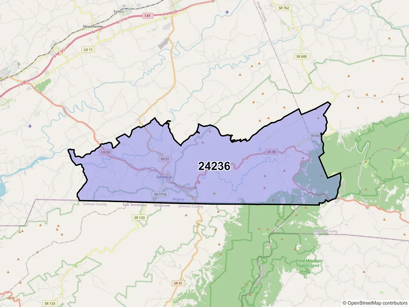 Map of ZIP Code 24236 — Damascus, VA