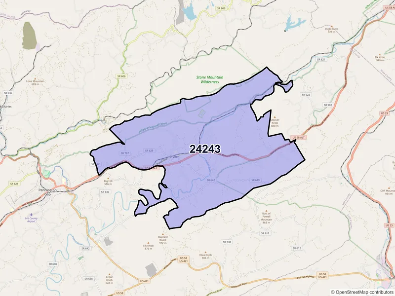 Map of ZIP Code 24243 — Dryden, VA