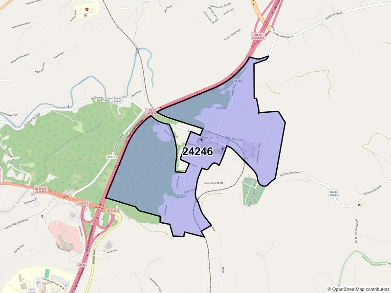 Map of East Stone Gap, Virginia and ZIP codes