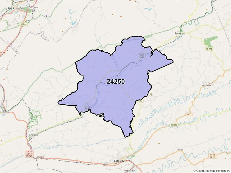 Map of ZIP Code 24250 — Fort Blackmore, VA