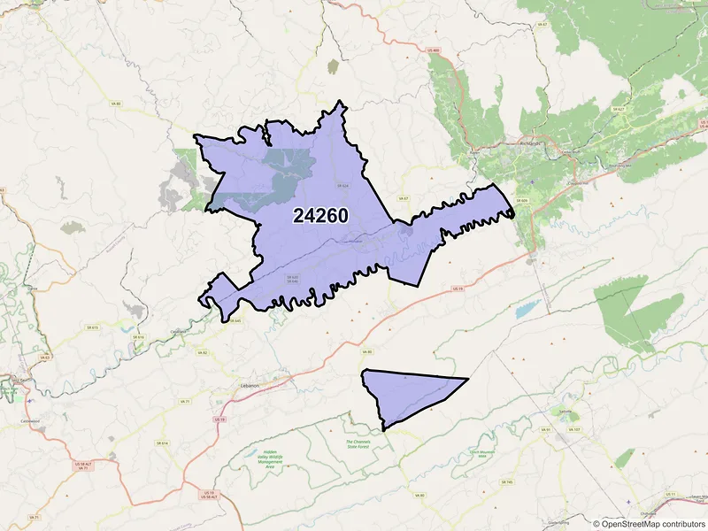 Map of Honaker, Virginia and ZIP codes