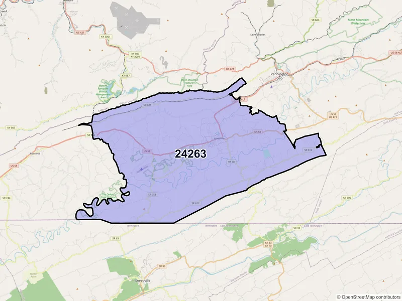 Map of ZIP Code 24263 — Jonesville, VA