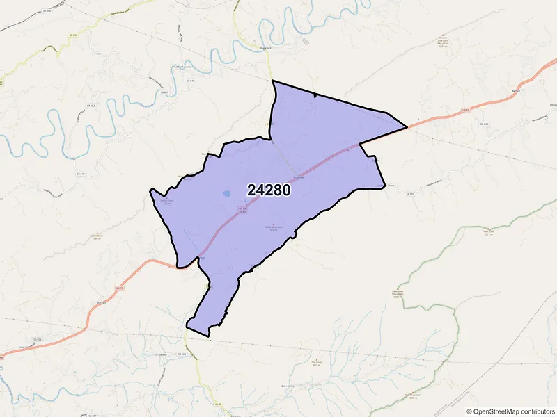 Map of Rosedale, Virginia and ZIP codes