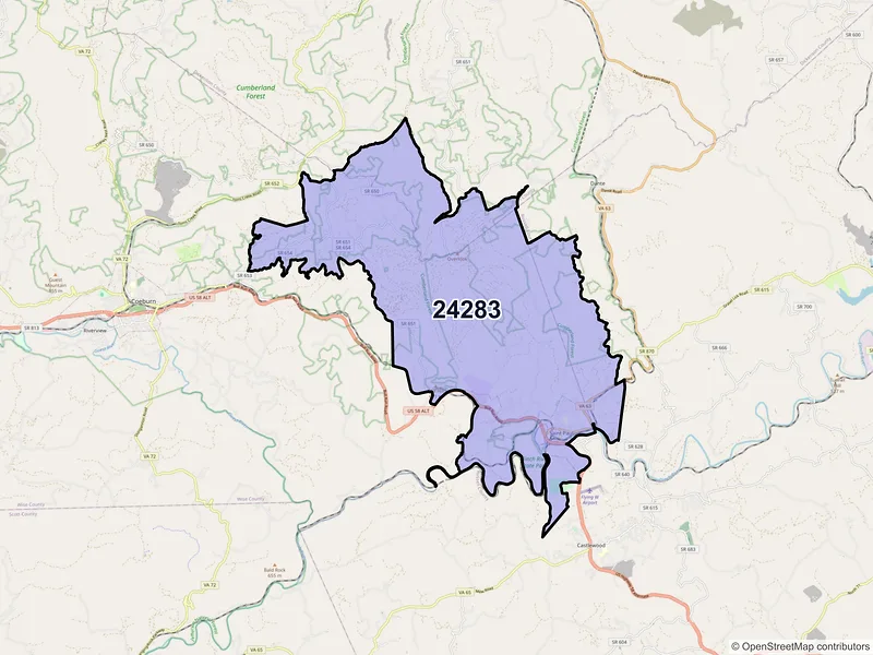 Map of ZIP Code 24283 — Saint Paul, VA