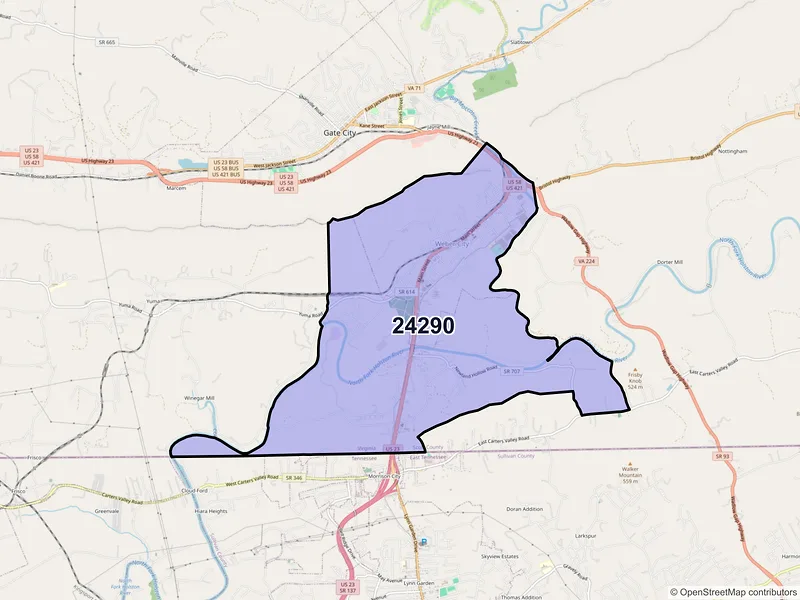 Map of ZIP Code 24290 — Weber City, VA