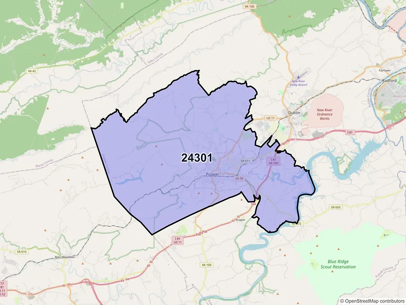 Map of ZIP Code 24301 — Pulaski, VA