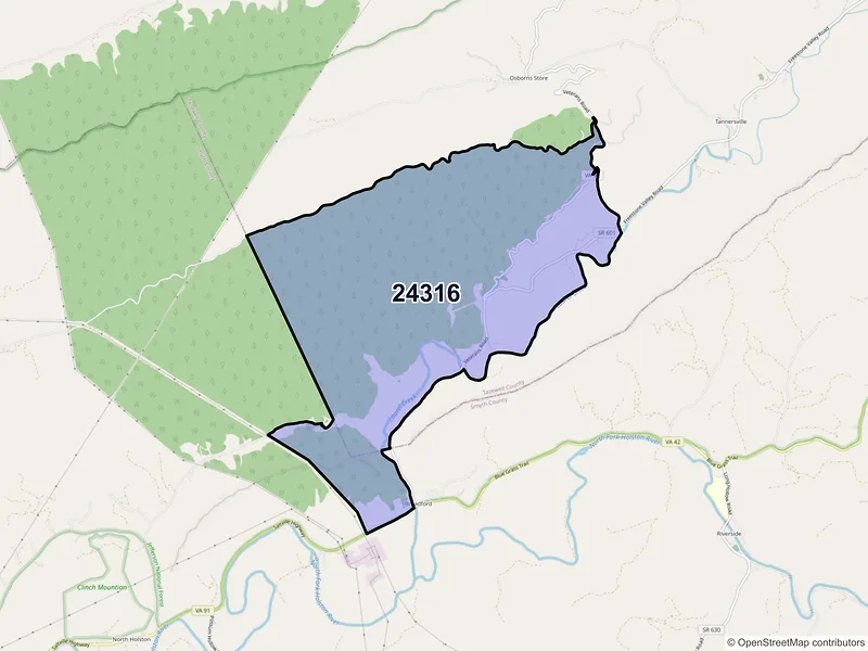 Map of ZIP Code 24316 — Broadford, VA