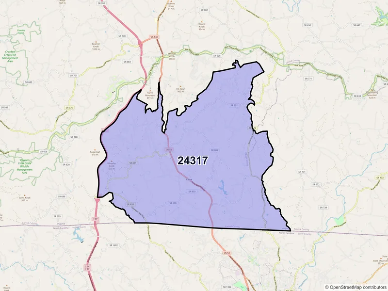 Map of ZIP Code 24317 — Cana, VA