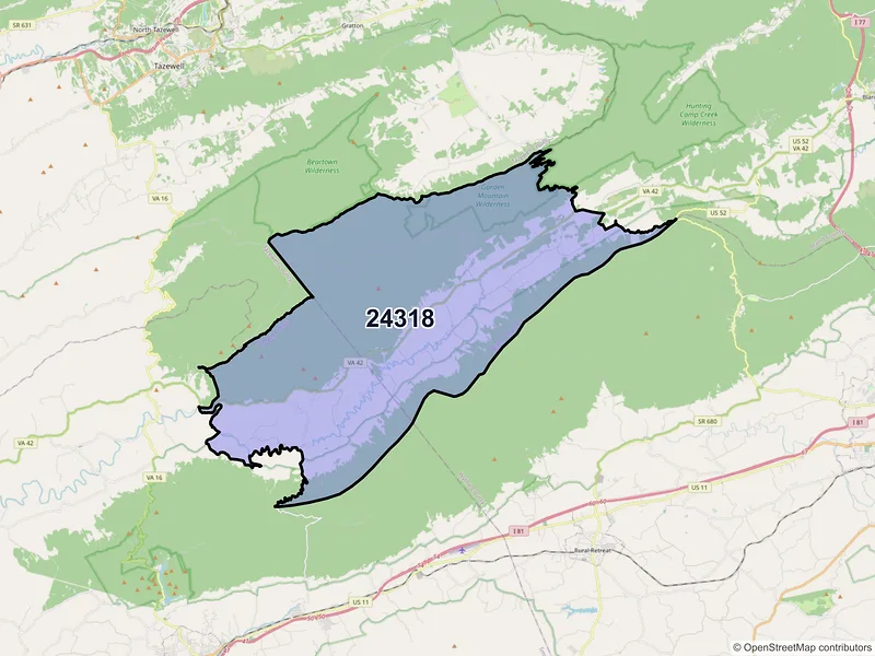 Map of ZIP Code 24318 — Ceres, VA