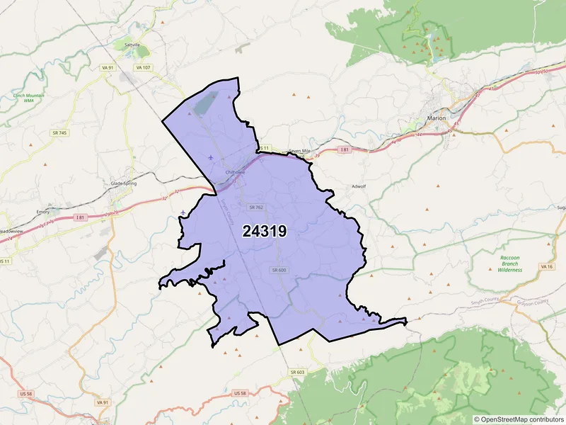 Map of ZIP Code 24319 — Chilhowie, VA