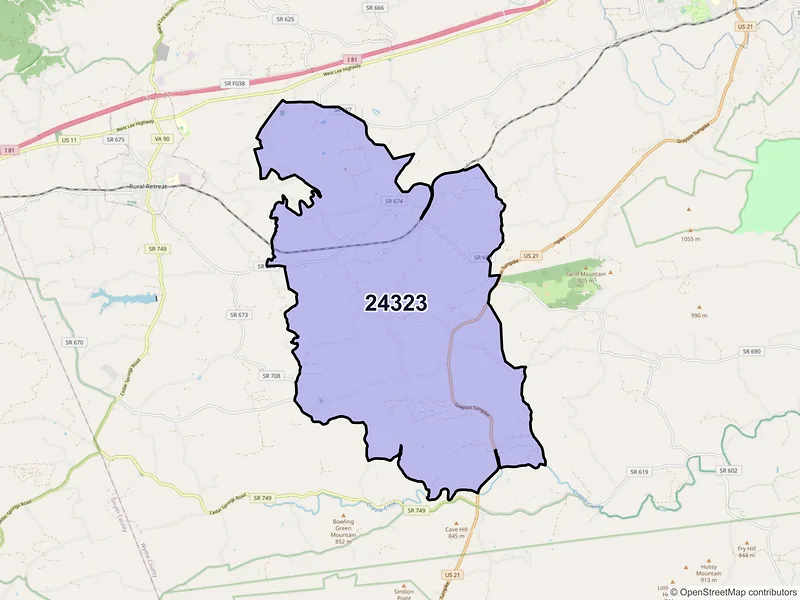 Map of ZIP Code 24323 — Crockett, VA