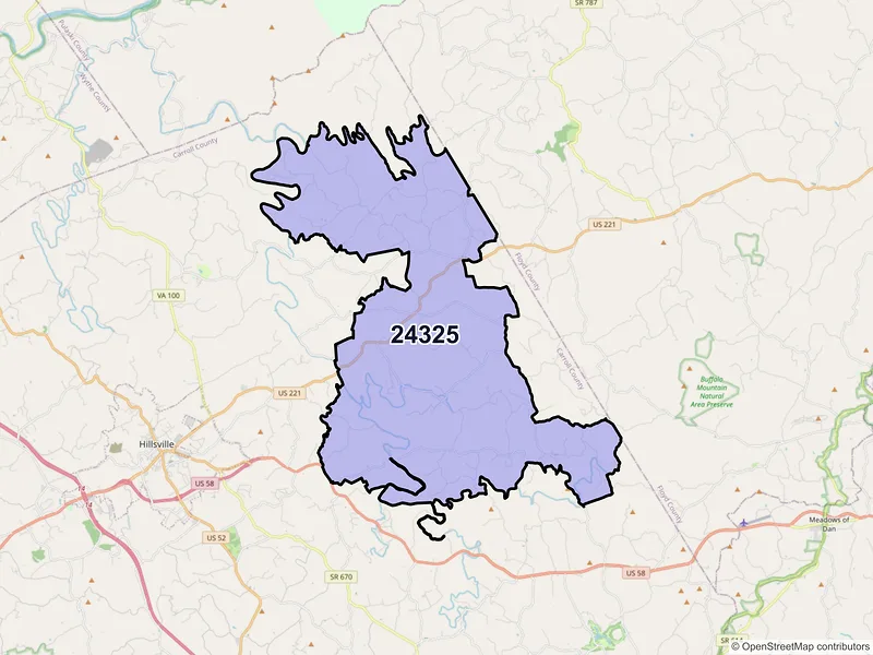 Map of ZIP Code 24325 — Dugspur, VA