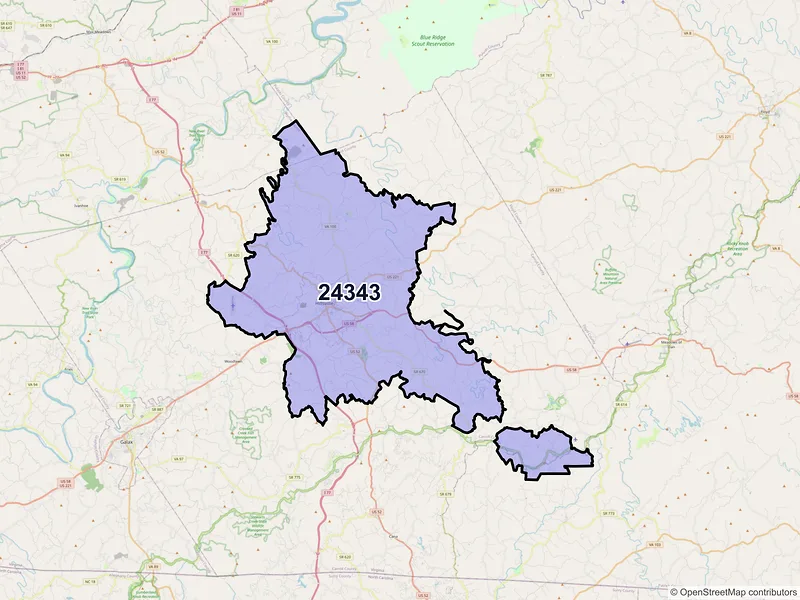 Map of ZIP Code 24343 — Hillsville, VA