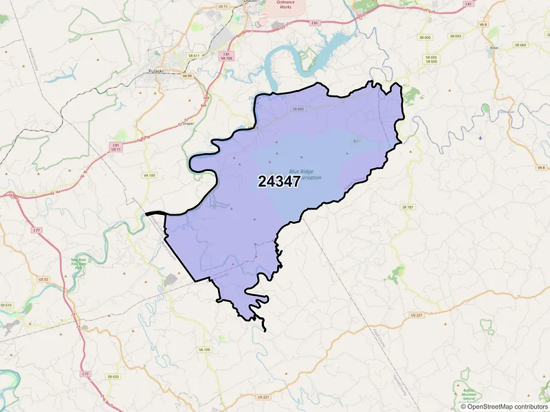 Map of ZIP Code 24347 — Hiwassee, VA