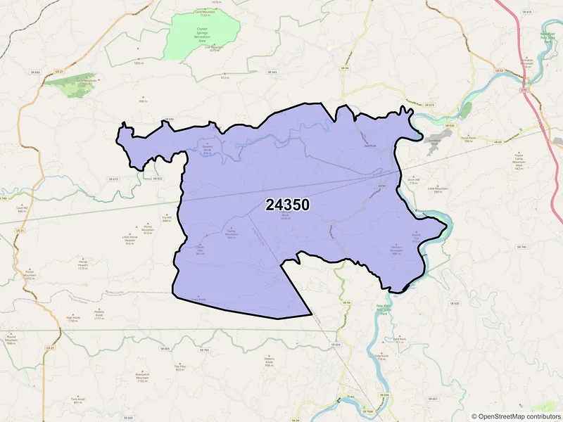 Map of ZIP Code 24350 — Ivanhoe, VA