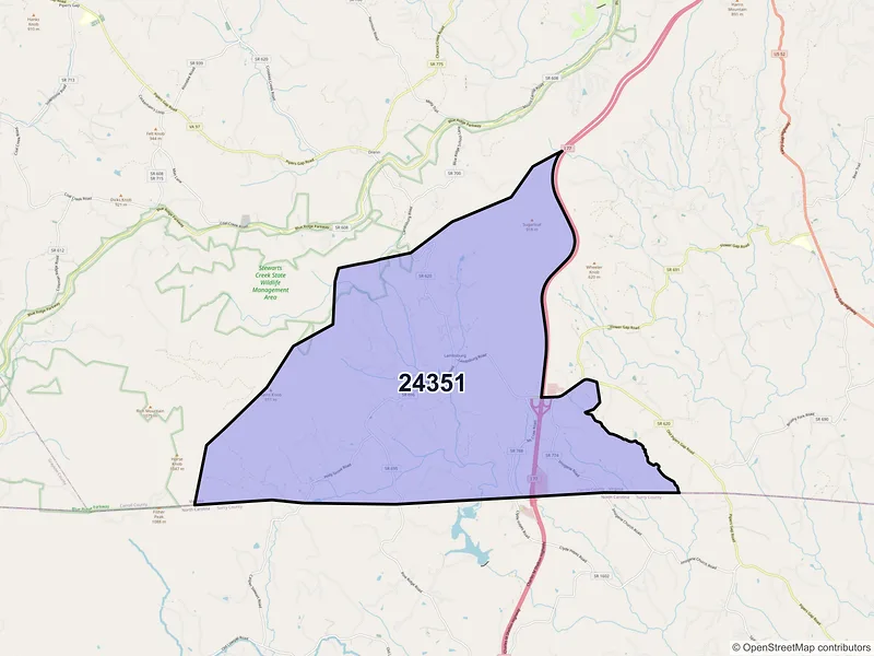 Map of ZIP Code 24351 — Lambsburg, VA