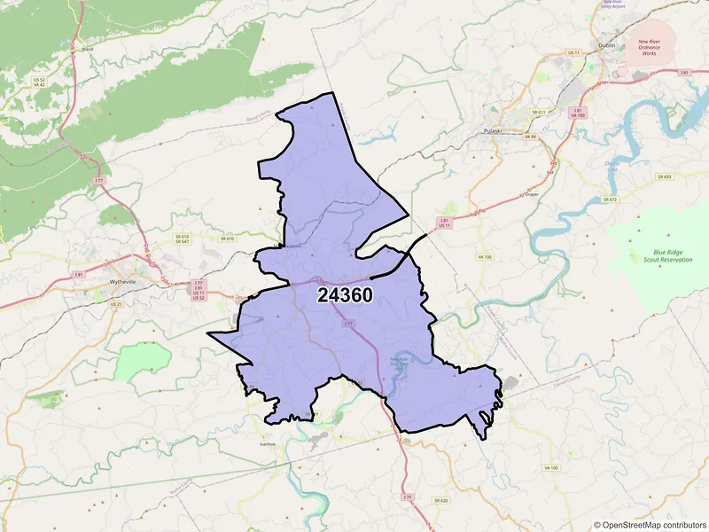 Map of ZIP Code 24360 — Max Meadows, VA