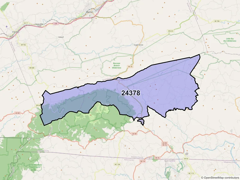 Map of ZIP Code 24378 — Troutdale, VA