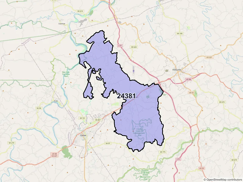 Map of ZIP Code 24381 — Woodlawn, VA