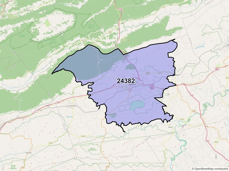 Map of Wytheville, Virginia and ZIP codes