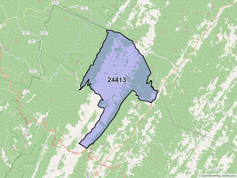 Map of ZIP Code 24413 — Blue Grass, VA
