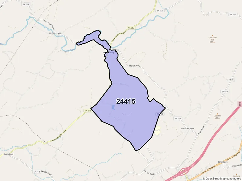 Map of Brownsburg, Virginia and ZIP codes
