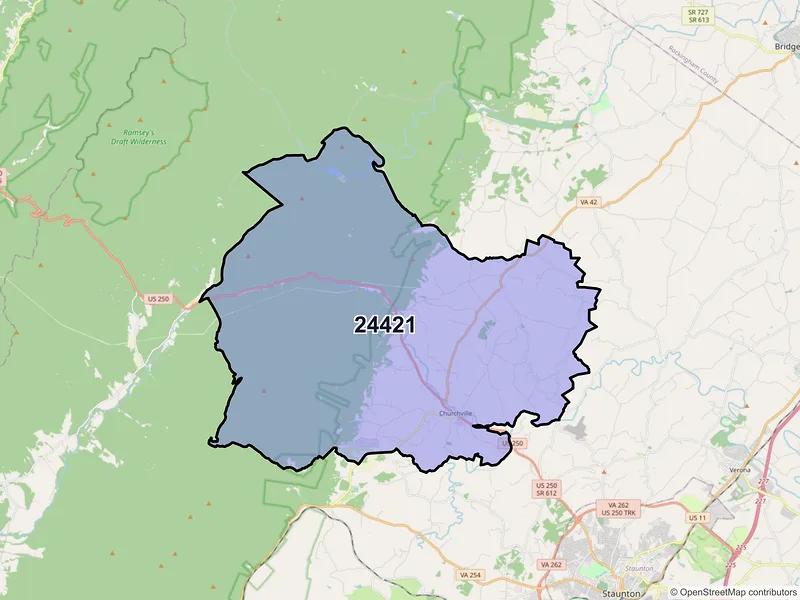 Map of ZIP Code 24421 — Churchville, VA