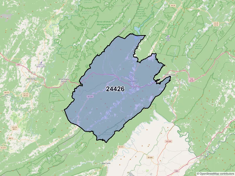 Map of ZIP Code 24426 — Covington, VA