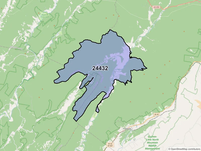 Map of ZIP Code 24432 — Deerfield, VA