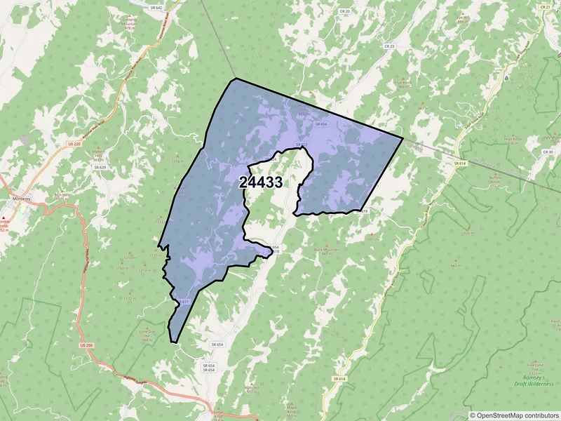 Map of ZIP Code 24433 — Doe Hill, VA