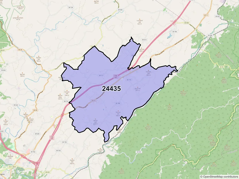 Map of Fairfield, Virginia and ZIP codes